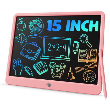 TEKFUN Teen Girl Gifts Ideas, 15inch LCD Writing Tablet for Kids Age 8-10 and Up, Doodle Board 4 5 6 7 Year Old Girl Toys, Mothdays Day Gifts Homeschool Supplies Easter Gifts for Toddlers (Pink)