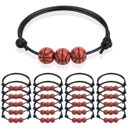 20Pcs Basketball Charm Bracelets Basketball Party Favors Supplies Wristbands Basketball Beads Bracelet Adjustable Sports Ball for Team Teens Adults Birthday Goodie Bags Christmas Gifts Decorations