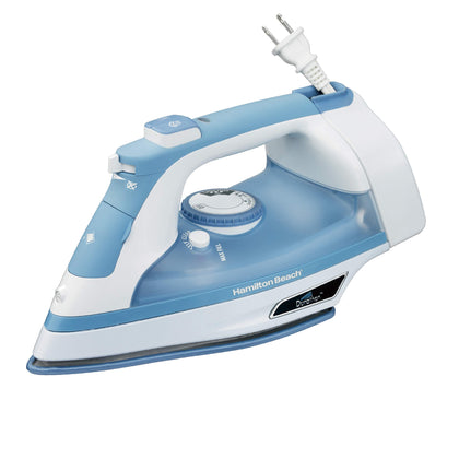 Hamilton Beach Steam Iron & Vertical Steamer for Clothes with Scratch-Resistant Soleplate, Adjustable Steam Settings + 8 Cord Wrap, 3-Way Auto Shutoff, Anti-Drip, Self-Cleaning, 1500 Watts, Blue