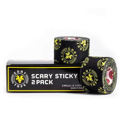 Scary Sticky Premium Hook Grip Tape, Athletic Tape for Cross Training, Weightlifting Tape, Cross Training Accessories, Sports Grip Tape - 30 Feet Long, Black/Yellow, 2 Rolls