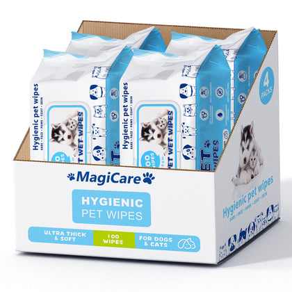 MAGICARE Pet Wipes - 400 pcs Dog Wipes - 8x8 Inch Unscented Dog Paw Cleaner Wipes for Body, Ears, Face, and Skin - Ultra Thick & Soft with Hypoallergenic Formula - Ideal Pet Wipes for Dogs & Cats