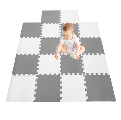 18 Pieces Foam Play Mat, Interlocking Playmat Tiles, Foam Floor Mat Tiles for Kids, Puzzle Play Mat, Exercise Gym Mats - Color of Gray & White with Border