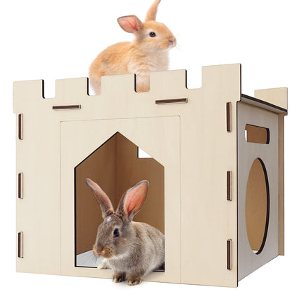 HIIMALEX Sturdy Bunny House with Spacious Perch Hidey Detachable Playhouse for Rabbit Hamster Hideout Guinea Pig House Castle Tower Toys for Indoor Bunnies Guinea Pig Hamster Chinchilla Gerbil