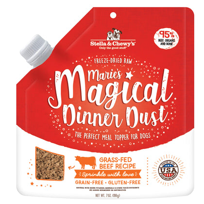 Stella & Chewy's Freeze-Dried Raw Marie's Magical Dinner Dust - Protein Rich, Grain Free Dog & Puppy Food Topper - Grass-Fed Beef Recipe - 7 oz Bag