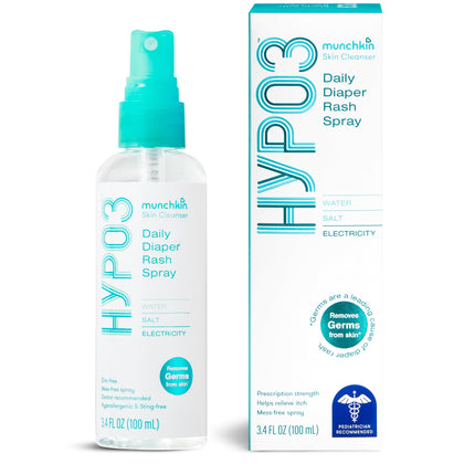 Munchkin® HYP03 No Rub Daily Diaper Rash Spray with Hypochlorous, Award Winning, Removes Rash Causing Germs, Easy Application vs. Messy Creams, 100% Natural, 600 Sprays