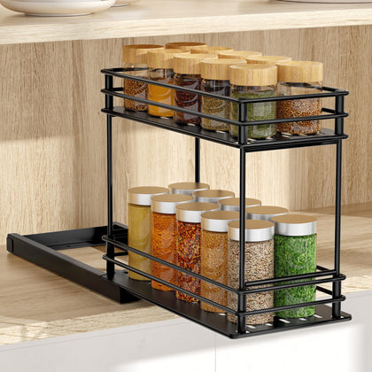 Tikea Spice Rack Organizer, 2-Tier Pull Out Seasoning Rack for Kitchen Cabinet, Spice Drawer Organizer Shelf for Small Space, Condiment Storage, 5.3''W x 10.4''D x 8.9''H