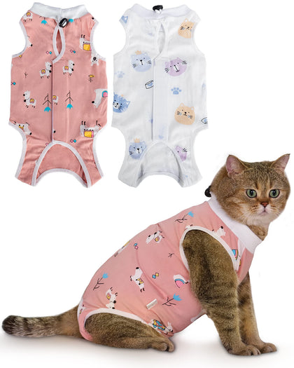 ANWA 2 Pack Cat Recovery Suit - Breathable Cat Surgery Recovery Suit Female, Cat Onesie for Cats After Surgery, Cat Spay Recovery Suit Female Abdominal Wounds