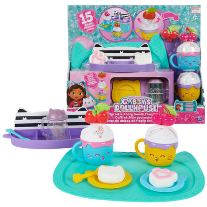 Gabbys Dollhouse, Sprinkle Party Sweet Treat Set, Pretend Play Kitchen Hot Cocoa Party Set with Fruit & Sprinkles, Kids Toys for Girls and Boys 3+