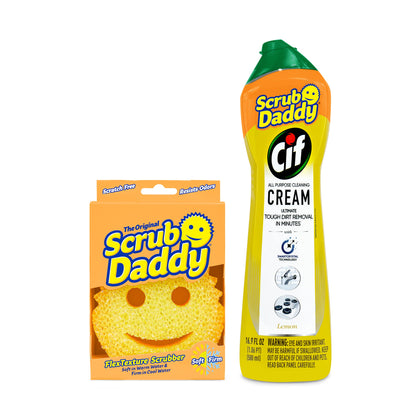 Scrub Daddy OG + Cif All Purpose Cleaning Cream, Lemon - Multi Surface Household Cleaning Cream Scratch-Free Multipurpose Dish Sponge