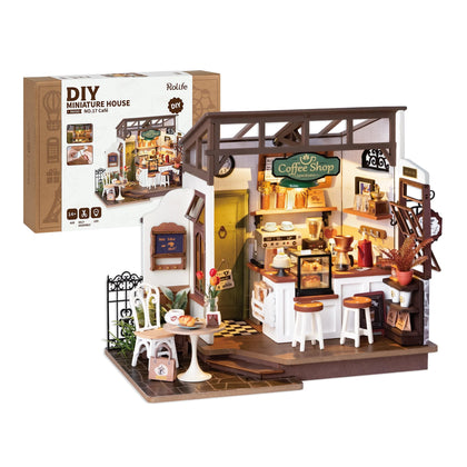 Rolife Coffee Shop Miniature Dollhouse Kit with LED Lights - DIY Crafts for Adults, Birthday Gifts and Hobbies