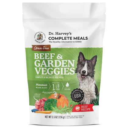 Dr. Harvey's Beef & Garden Veggies Dog Food, Human Grade Grain-Free Dehydrated Food for Dogs with Freeze-Dried Beef, Trial Size (5.5 Oz)