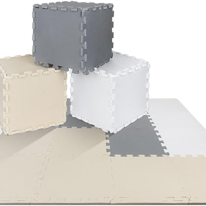 Foam Play Mat for Babies - Interlocking Puzzle Floor Tiles & Baby Play Mat (Cream-Gray-Beige)