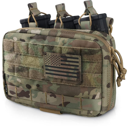 WYNEX Tactical Mag Admin Pouch, Molle Utility Tool Pouch Medical EMT Organizer with Triple Stacker Magazine Holder for M4 M16 Patch Included CP Camo