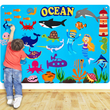 Craftstory 41 Pcs Under The Sea Teaching Felt Flannel Board for Toddlers 3.5 Ft Ocean Creature Storytelling Aquarium Interactive Sensory Wall Activity Play Mermaid Diver Shark Gifts Montessori Crafts