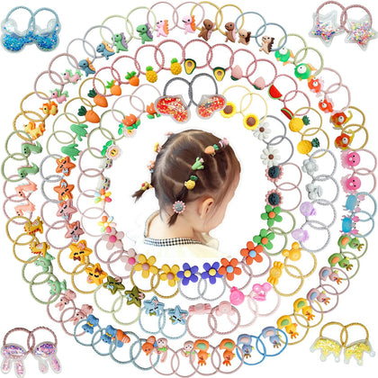 120Pcs Hair Ties for Girls Cartoon Elastic Hair Rubber Bands Toddler Hair Ties Cute Pigtail Bows Ponytail Holders Hair Accessories for Girls Infants Toddlers Teens (120pcs) multicolored