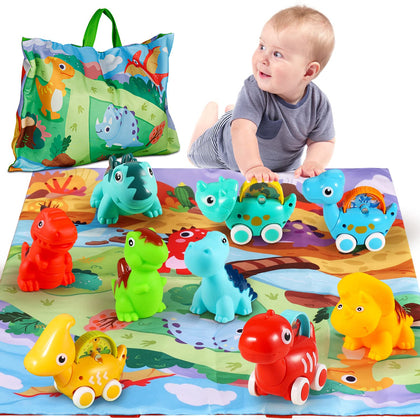 ALASOU 9 PCS Dinosaur Car Toys With Playmat and Storage Bag - 1st Birthday Gifts for Toddlers Age 1-3 - Toys for Infant and Toddlers