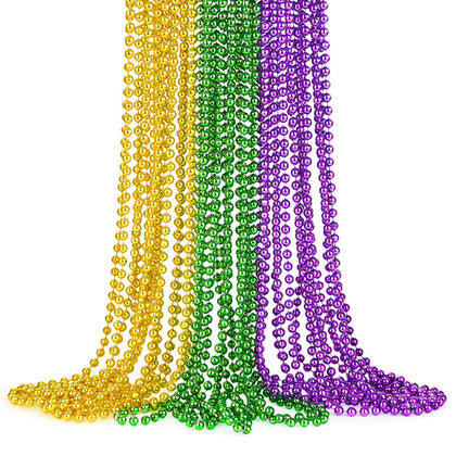 SHAOQINLIN Mardi Gras Beads, 24Pcs Mardi Gras Beads Necklaces 33'' 7 mm Metallic Gold Green Purple Bead Necklaces Mardi Gras Decorations for Mardi Gras, Christmas, Party Favors