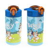 Zak Designs Bluey Kids Durable Plastic Spout Cover and Built-in Carrying Loop, Leak-Proof Water Design for Travel, (16oz, 2pc Set), Bluey Bottle 2pk