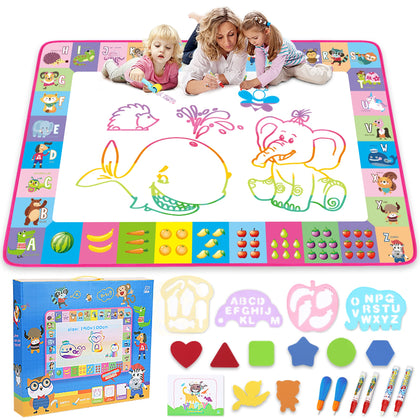 Water Doodle Mat - Kids Painting Writing Doodle Toy Board - Color Doodle Drawing Mat Bring Magic Pens Educational Toys for Age 3 4 5 6 7 8 9 10 11 12 Year Old Girls Boys Age Toddler Gift (Pink)