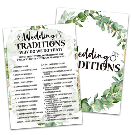 Bridal Shower Game Cards, Wedding Traditions Game, Tropical Jungle Theme Engagement Party Cards For Wedding, Set of 30 Cards(Leaf001)
