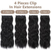 ALXNAN Clip in Long Wavy Synthetic Hair Extension 24 Inch Black 4PCS Thick Hairpieces Fiber Double Weft Hair for Women