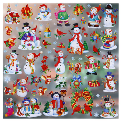 Christmas Window Clings, Snowman Snowflake Ornaments Glitter Window Decals, Double-Side Removable Glitter Stickers for Home Party Supplies