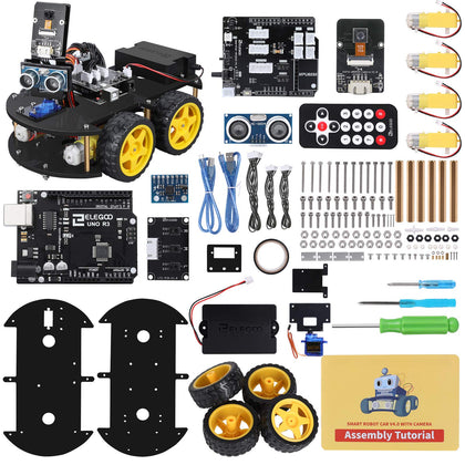 ELEGOO UNO R3 Project Smart Robot Car Kit V4 with UNO R3, Line Tracking Module, Ultrasonic Sensor, IR Remote Control etc. Intelligent and Educational Toy Robotic Kit for Arduino Learner