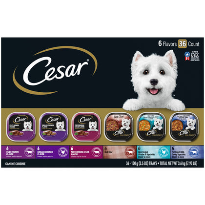 CESAR HOME DELIGHTS Adult Wet Dog Food & Classic Loaf in Sauce Variety Pack, 3.5 oz. Easy Peel Trays, Pack of 36