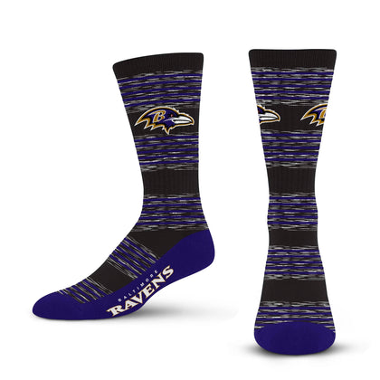 For Bare Feet NFL BALTIMORE RAVENS RMC Multi Stripe Crew Sock Team Color Large