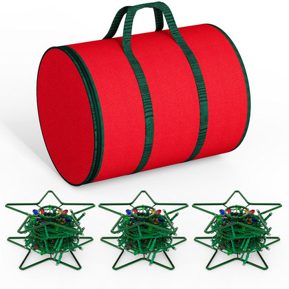 Dicasser Christmas Holiday Light Storage with 3 Green Metal Reels,Tear-Proof 600D Oxford Fabric Reinforced Stitched Handles