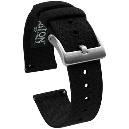 BARTON WATCH BANDS Quick Release Canvas Watch Band Straps, Black, 22mm