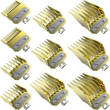 Professional Hair Clipper Guards Guides Coded Cutting Guides #3170-400- 1/8 to 1 Fits for Most Wahl Clippers, Clipper Combs Replacement (Gold 10 pcs)
