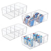 Vtopmart 4 Pack Food Storage Organizer Bins, Clear Plastic Bins for Pantry, Kitchen, Fridge, Cabinet Organization and Storage, Compartment Holder Packets, Snacks, Pouches, Spice Packets