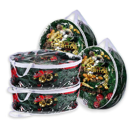 Pftjujudan 4PCS Christmas Wreath Storage Container,24In Dual Zippers Wreath Storage Bag,Clear Plastic Garland Container with Reinforced Handles,Extra Large Holiday Wreaths Container(4PCS, 24Inch)