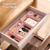 ????????????A-LUGEI Plastic Pink Desk Drawer Organizer Tray Divider Set, Makeup Organization and Storage Bin Container for Office Utensils Bathroom Kitchen Bedroom Gadget Tool Pantry Cosmetic Jewelry