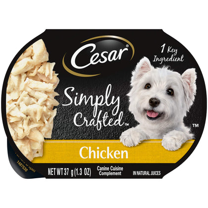 CESAR Simply Crafted Adult Wet Dog Food Meal Topper, Chicken, (10) 1.3 oz. Tubs