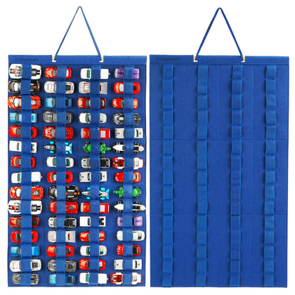 JOYMOMO Hanging Storage Organizer for Hot Wheels Felt Display Case for Hot Wheels Hold Up 60 Toy Cars (Without Accessories)(Blue)