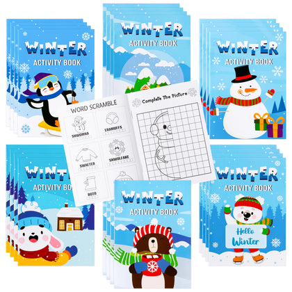 ANGOLIO Winter Game Activity Coloring Book for Kids Christmas Holiday Coloring Books, Fun Winter Party with Snowman Bear Animal Pattern Drawing Supplies for Winter School Classroom Rewards Goodie Bag