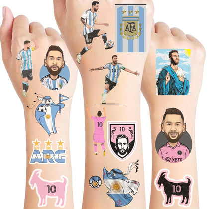 Argentina Star Soccer Temporary Tattoos | 81Pcs Soccer Player Stickers Tattoos Argentina Star Soccer League Champions Birthday Party Decorations Favor Supplies Gift Kids Boys Girls Adult Soccer Fan
