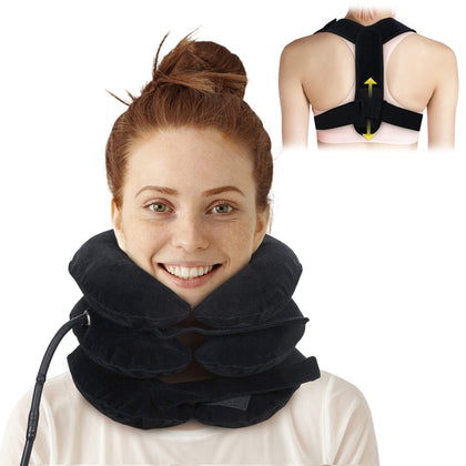 iBYWM FSA HSA Approved Cervical Neck Traction Device and Posture Corrector for Women & Men, Neck Stretcher For Neck Pain & Shoulder Relaxer, Inflatable Neck Brace For Neck Decompression (Carbon Black)