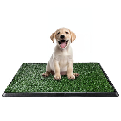flybold Small Dog Indoor Potty Tray with Artificial Grass - Portable, Washable, Reusable Pee Pad - Bite Resistance Turf, Less Stink, Potty for Balcony - Perfect for Puppy Training (51 X 63 cm)