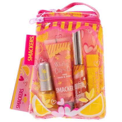 Lip Smacker Pink Lemonade Glam Bag Makeup Set for Girls | Lip Balm, Lip Gloss, Nail Polish, & Lotion | Christmas Make Up Collection | Holiday Present | Gift for Girls | Set of 4
