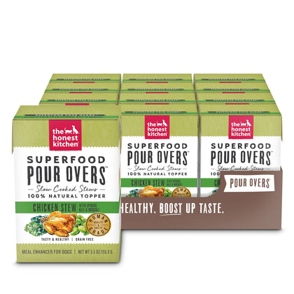 The Honest Kitchen Superfood POUR OVERS Wet Toppers for Dogs (12 Pack), 5.5 oz - Chicken Stew