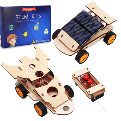2 in 1 Science Experiment Kits for Kids,STEM Projects DIY Building Remote Control Solar Car Model Kit,3D Puzzles Wooden Motor Set,Assemble Gift Toys for Boys Girls Age 10 11 12 13 14