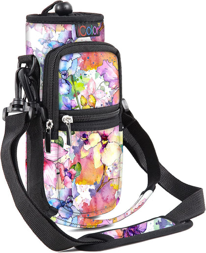 icolor Water Bottle Carrier Bag Holder 25/32/40/64oz,Adjustable Padded Shoulder & Handle Strap Sports Sling Hiking Pack,Insulated Neoprene Wide Mouth Bottle Sleeve