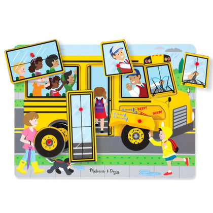 Melissa & Doug The Wheels on the Bus Sound Puzzle - School Bus Puzzle, Wooden Puzzle For Kids and Toddlers Ages 2+