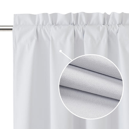 OVZME Rhea White 100% Blackout Curtains 45 Inches Long for Small Window, White Curtains Think Window Treatment, Thermal Insulated Sound Blocking Energy Rod Pocket Curtains for Bedroom, 2x30 Wx45 L
