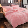 WERDIM Shaggy Fluffy Faux Fur Duvet Cover Set Button Closure Velvety Bedding Set Comforter Cover with Pillowcases Pink, Queen Size
