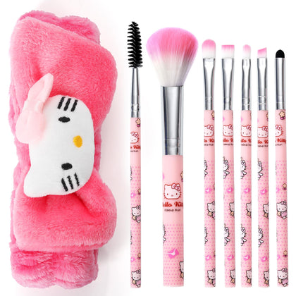 7PCS Cute Cat Makeup Brush with Cat Headband, Soft Cosmetic Makeup Brush Set Professional Brush Tool Kit Travel Birthday Gift for Girl Women