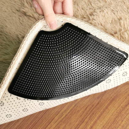 Daily Treasures Rug Gripper, 8Pcs Rug Grips with Dots Non Slip Adhesive, Anti-Slip Reusable Rug Carpet Grippers for Wooden & Hard Floors Fan Shaped Rug Pads to Keep Rugs in Place & Make Corners Flat